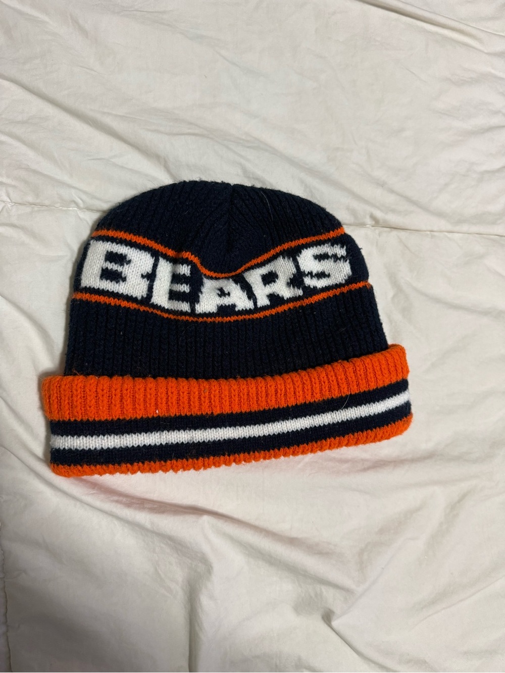 Bears Knit Cuffed Beanie Hat - Navy & Orange -